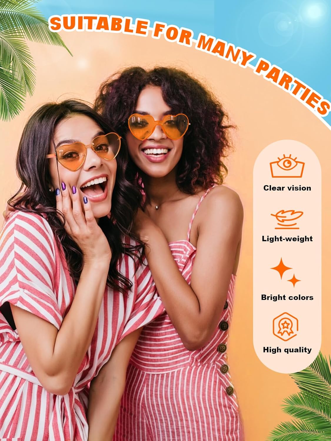 12 Pairs Heart Shaped Sunglasses for Women Colorful Glasses Fun Trendy Transparent Heart Sunglasses Party Favor (Orange)