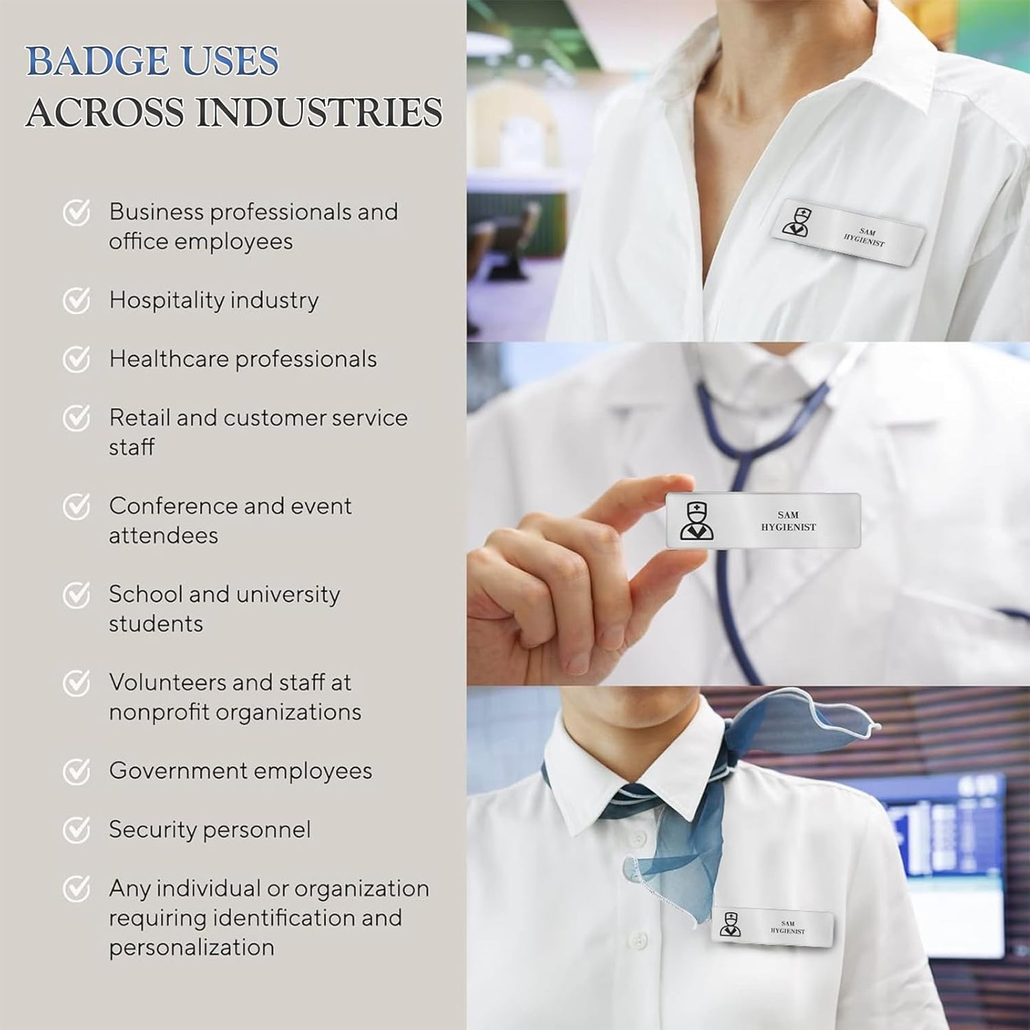 Custom Engraved Name Tags Badges with Logo Text, Personalized Identification Metal Name Tag for Classroom, Business, Office, Doctor, Teacher, Realtor (Gold)