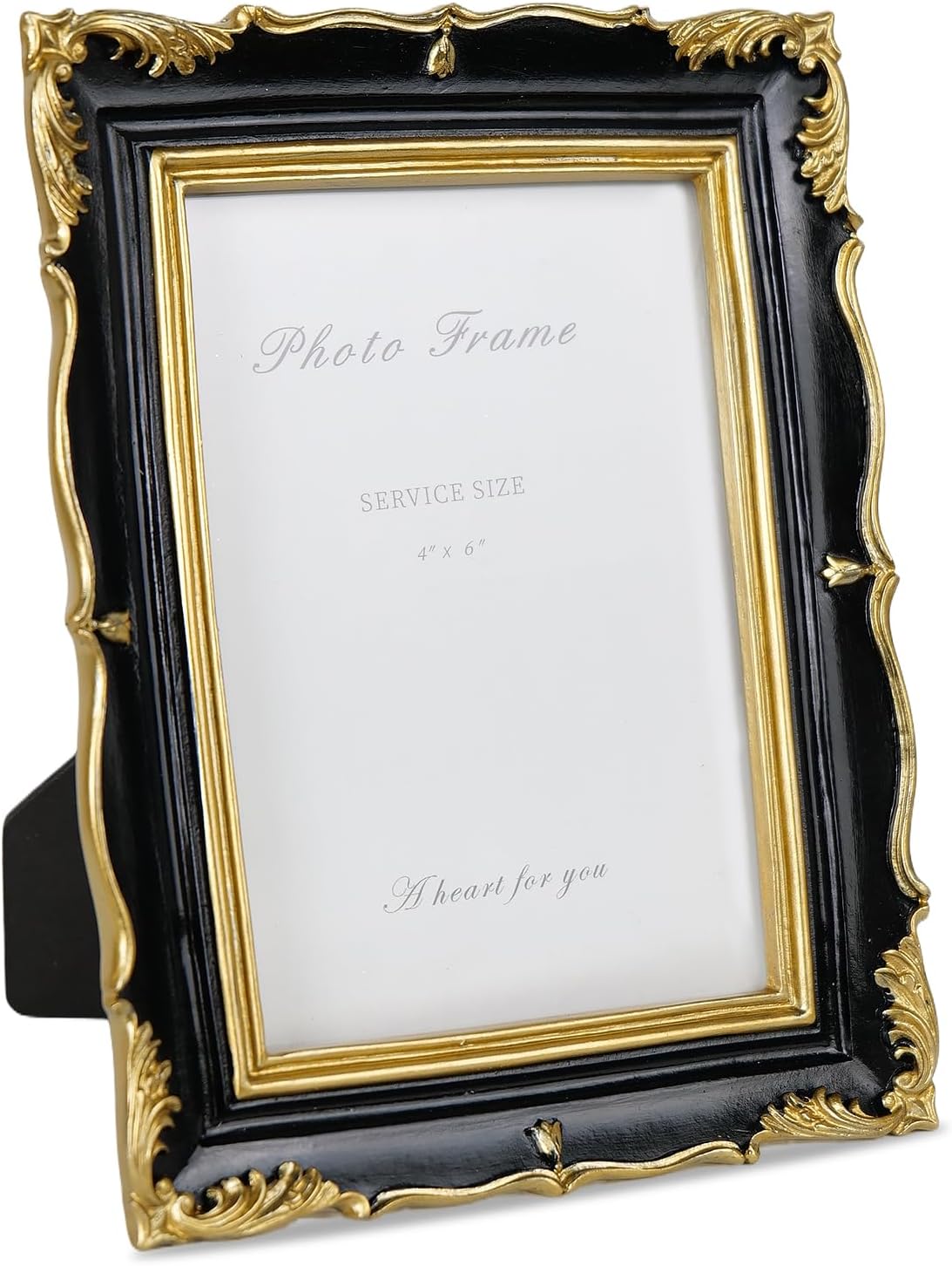 Cuspin 4x6 Picture Frame Black and Gold Vintage Frame, Ornate Textured Hand-Crafted Resin Photo Frame with Glass Front, 4x6 Black Antique Decorative Frames for Wall & Tabletop Home Decor