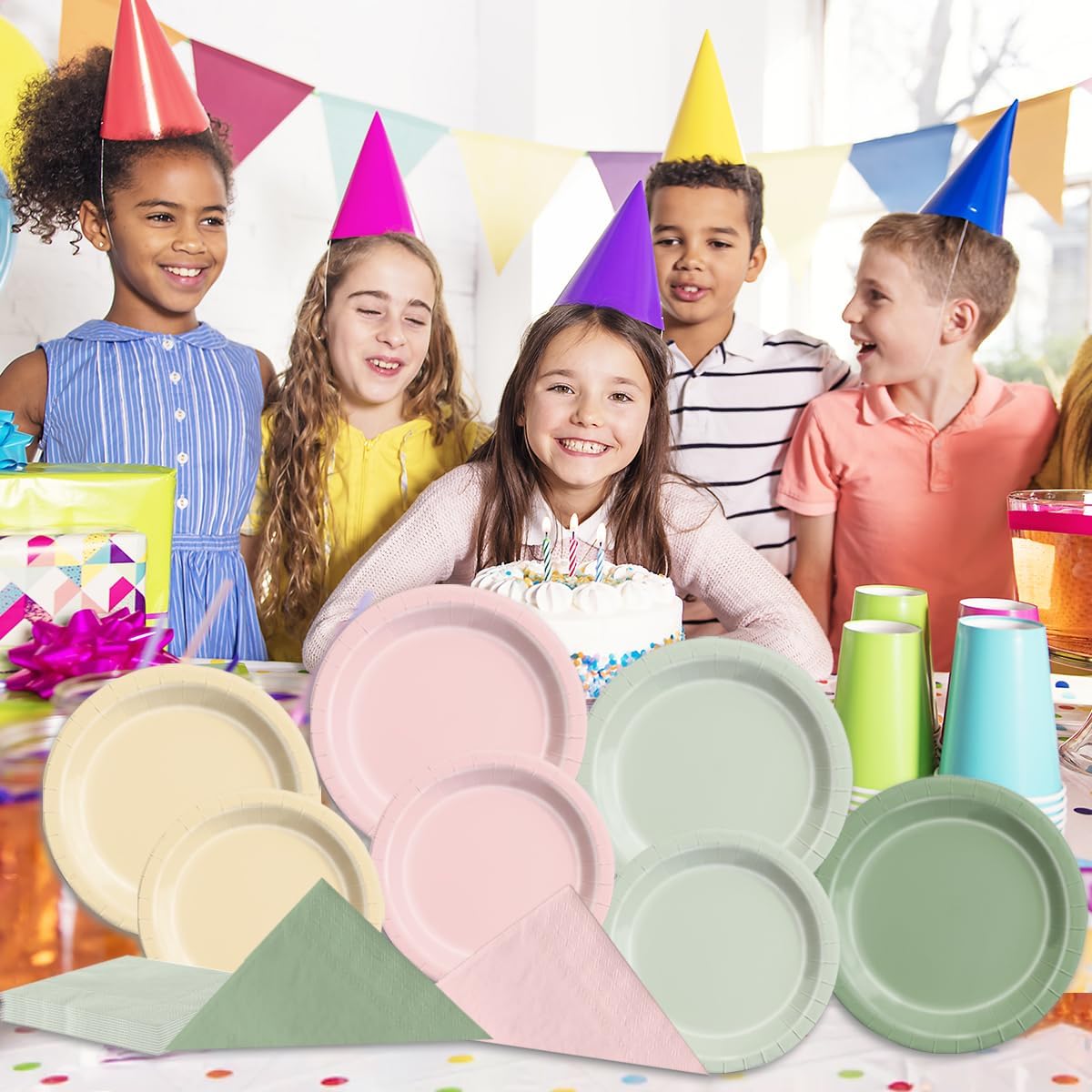 CMUSKO Pink and Green Birthday Decorations-60Pcs Dusty Pink Sage Green Plates & Napkins Kit for Baby Shower, Bridal Shower, Wedding