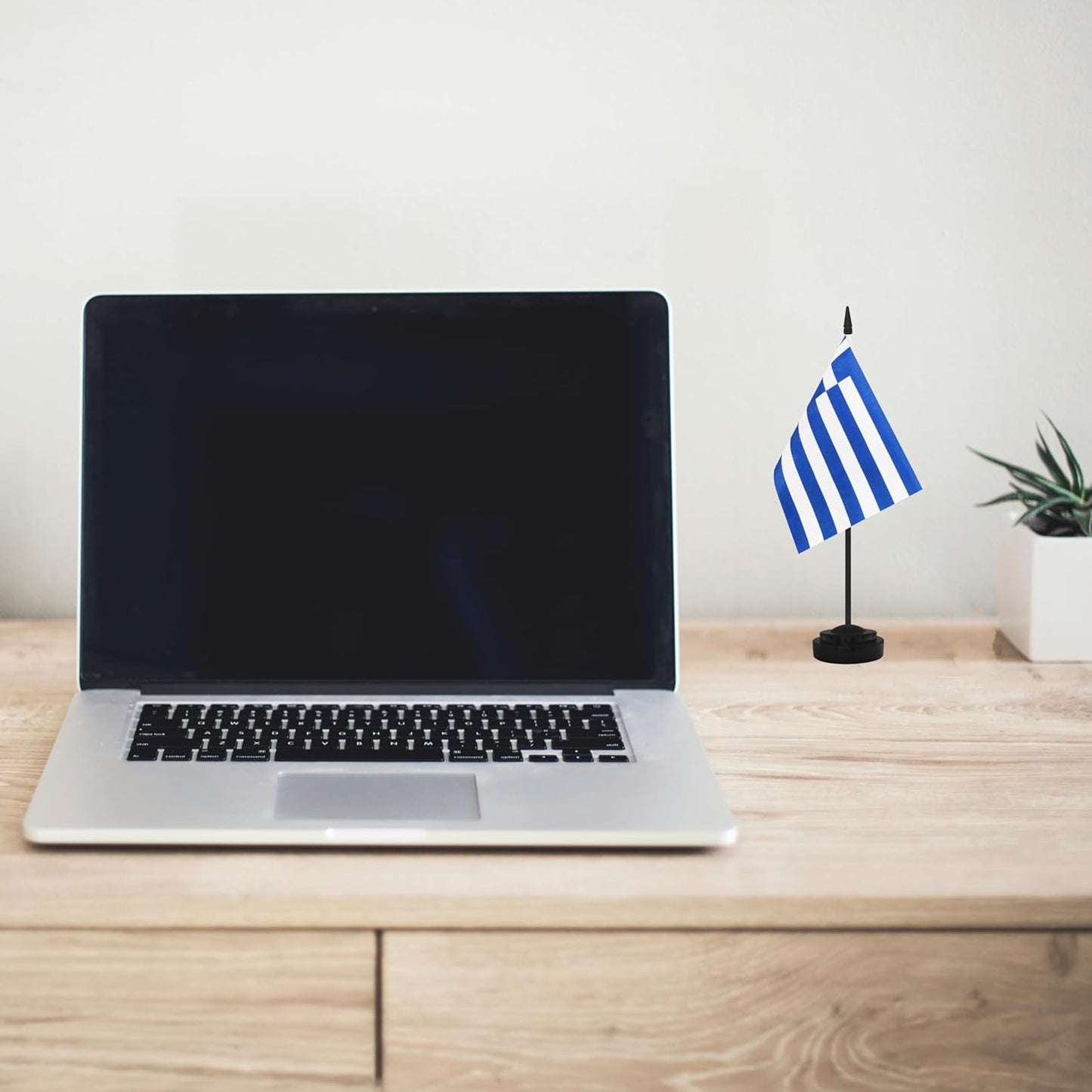 2 Pack Greece Desk Flag Set, Greek Desktop Small Miniature Table Office Flag with 12" Black Pole and Black Base, Offices, Classroom, Home, Festival Decoration (Greece)