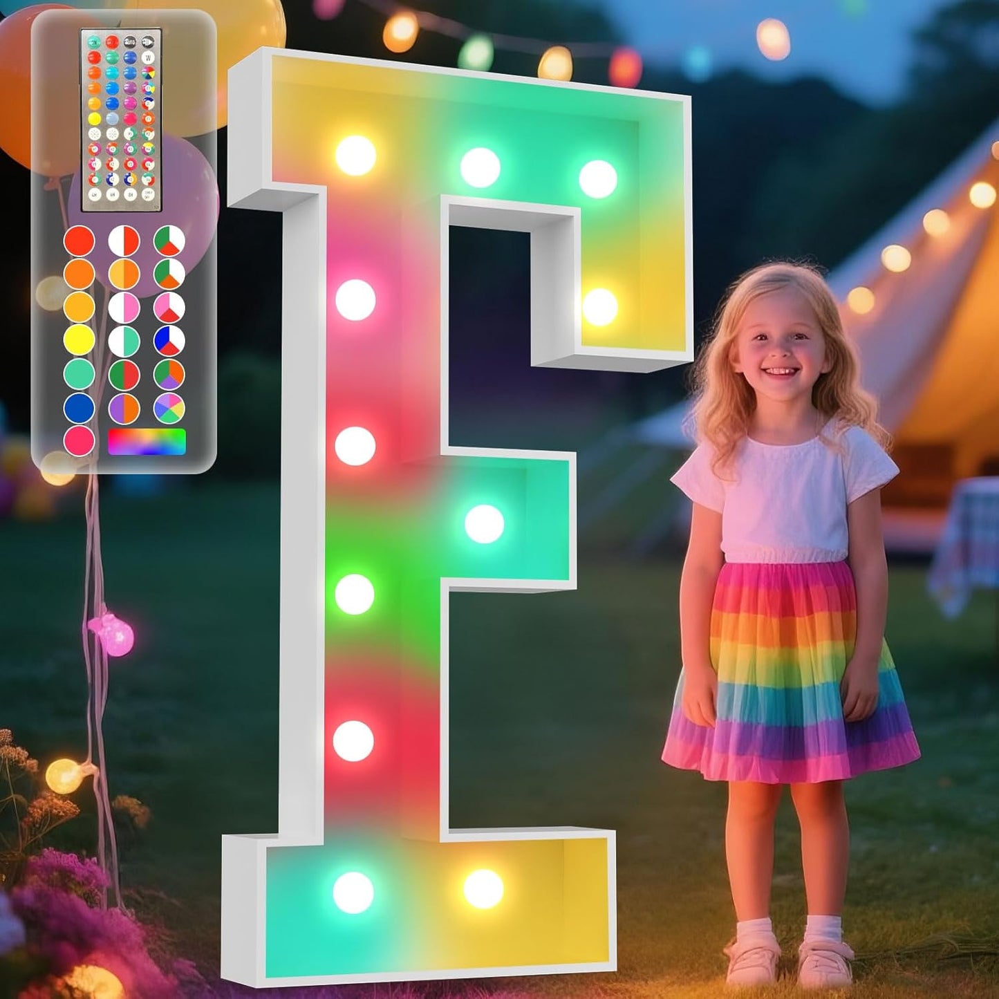 Ledido 4FT Marquee Light Up Letters, 34 Colors Changing Marquee Letter 4 Feet Tall with Remote, Big Letters for Party Wedding Graduation Birthday Decorations, Large Light Up Letter F