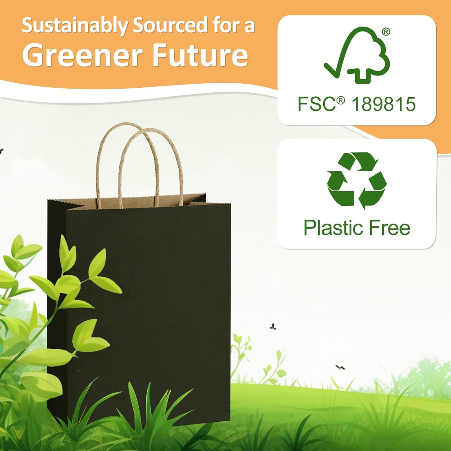 BagDream 100Pack 10x5x13 Black Paper Bags with Handles Bulk Kraft Recycled Paper Shopping Bags for Gifts, Merchandise, Retail, Party Favor Gift Sacks