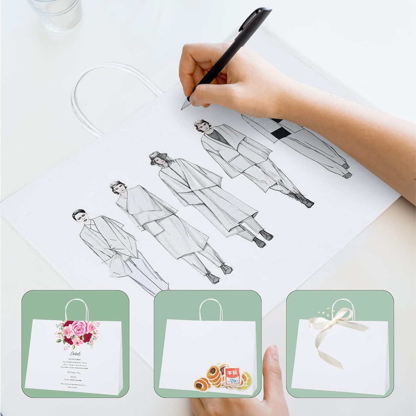 METRONIC Paper Gift Bags 16x6x12'' 100Pcs White Paper Bag with Handles Bulk for Small Business, Birthday Wedding Party Favor