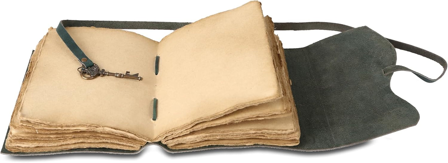 Leather Journal with Lined and Unlined Deckle Edge Paper 8x6 inch and Vintage Key | Handmade Writing Notebook Diary | Bound Daily Notepad for Men & Women Medium, Sketch/Writing pad for Artists