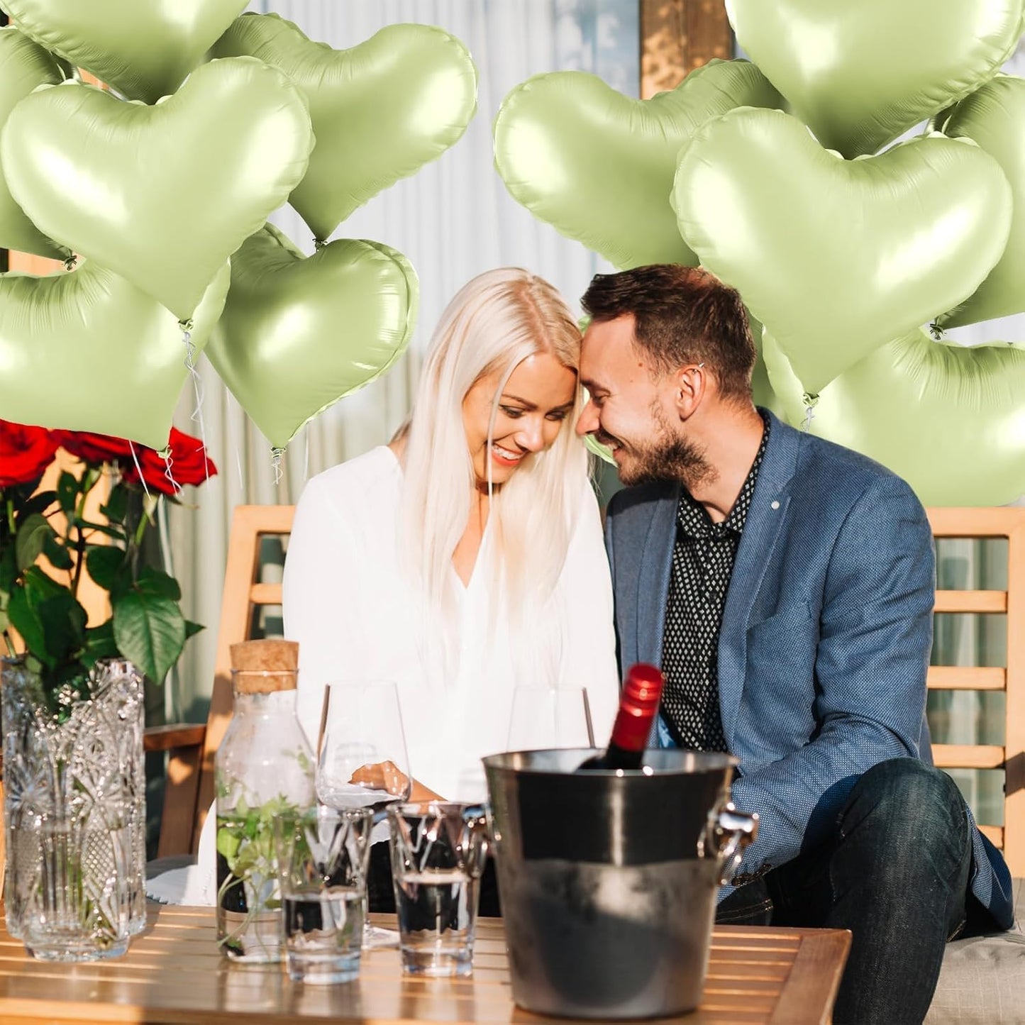 24 Inch Green Heart Balloons, Pastel Heart Shaped Foil Balloons, Light Green Helium Balloon for Valentines Day Bridal Shower Anniversary Wedding Birthday Party Decorations