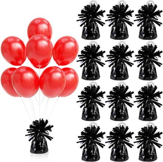 12PCS Balloon Weight Metallic Heavy Solid Balloon Pendant Pack Holder For Table Centerpieces Birthday Wedding Chrismas Party Decoration (Black)