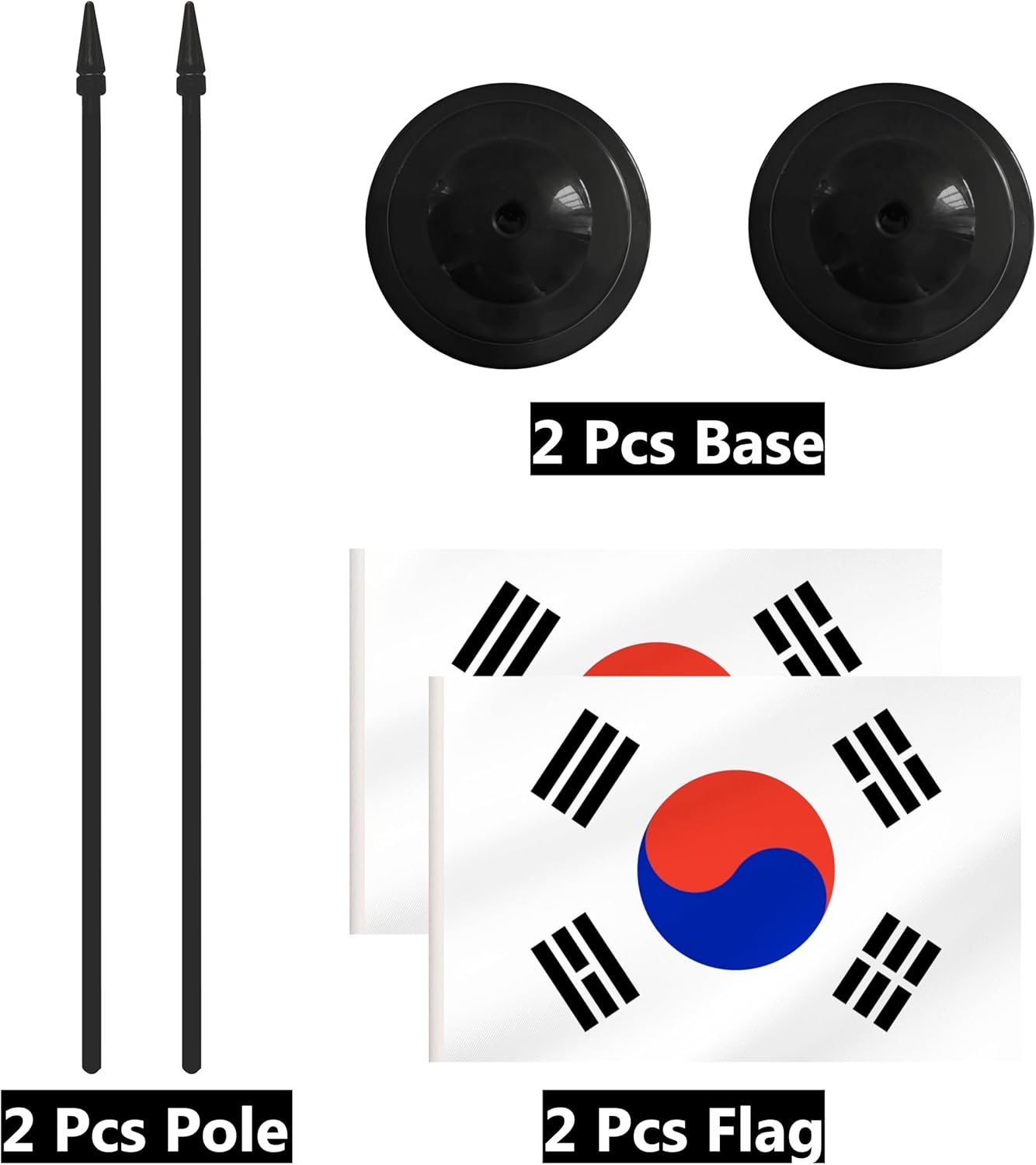 2 Pack Korea Desk Flag Set, Korean Desktop Small Miniature Table Office Flag with 12" Black Pole and Black Base, Offices, Classroom, Home, Festival Decoration (Korea)