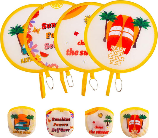 4 Styles Summer Beach Round Foldable Hand Fan Japanese Foldable Fan Style Handheld Compact Cooling Fans,Round Folding Fan for Outdoor Games,Xmas Decoration,Festival,Party Favors,Travel,Events