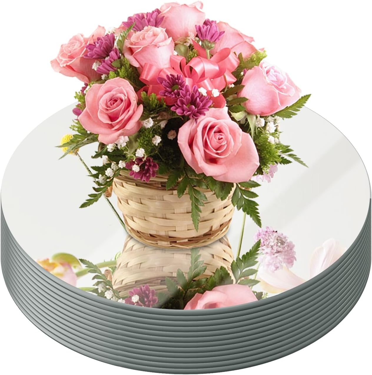 JAMBALAY Round Mirror Centerpieces for Tables, Set of 12 10" Glass Mirror Table Centerpieces, Circle Glass Mirror Trays, Mirror Candle Plates for Wedding Decorations and Party