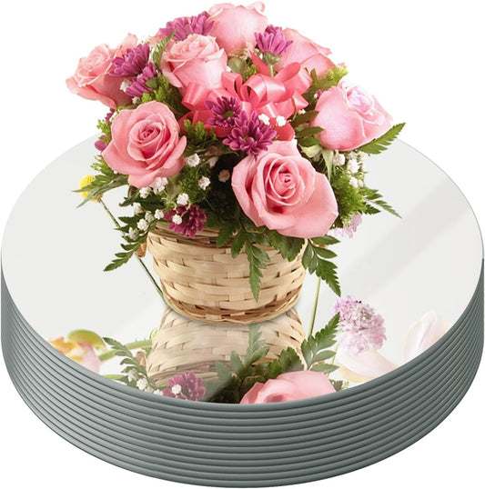JAMBALAY Round Mirror Centerpieces for Tables, Set of 12 10" Glass Mirror Table Centerpieces, Circle Glass Mirror Trays, Mirror Candle Plates for Wedding Decorations and Party
