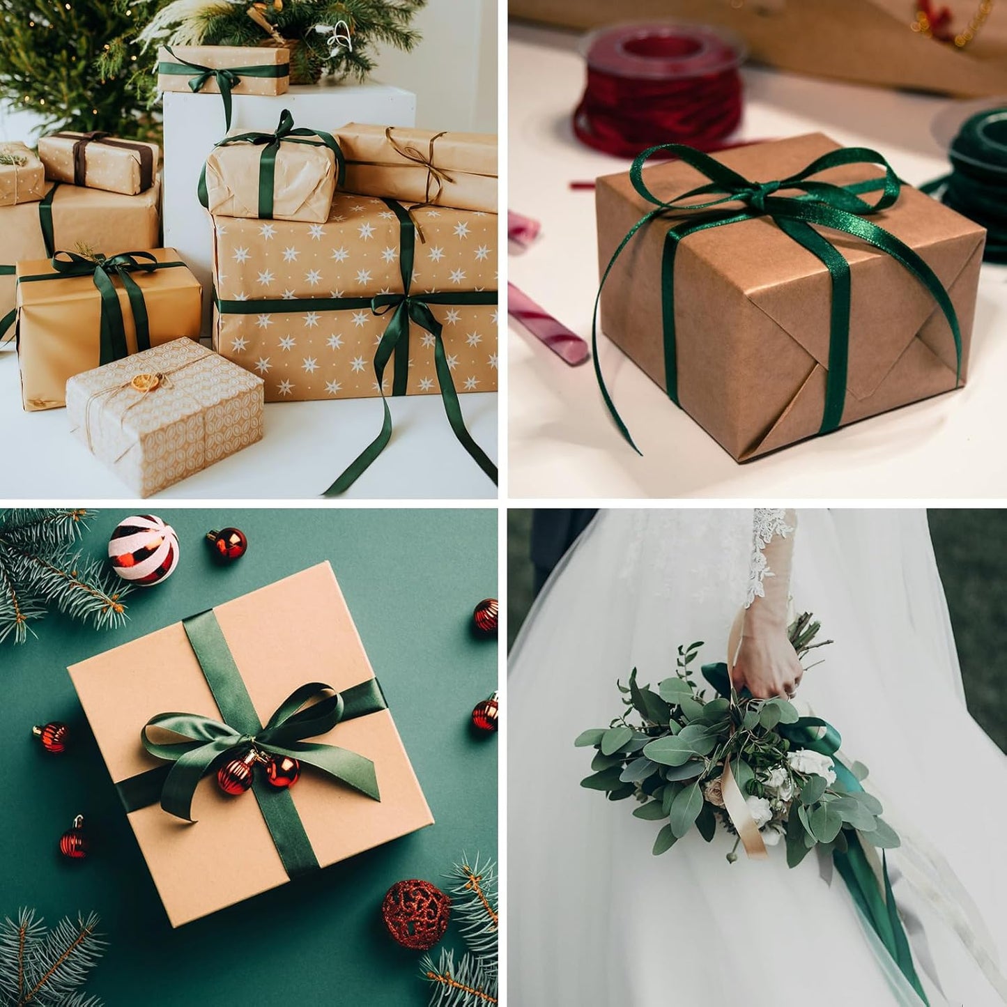 5/8" x 50 Yards Forest Green Satin Ribbon Single Faced Fabric Ribbons for Gift Wrapping, Crafting, Bows Making, Sewing, Wedding, Home Decor