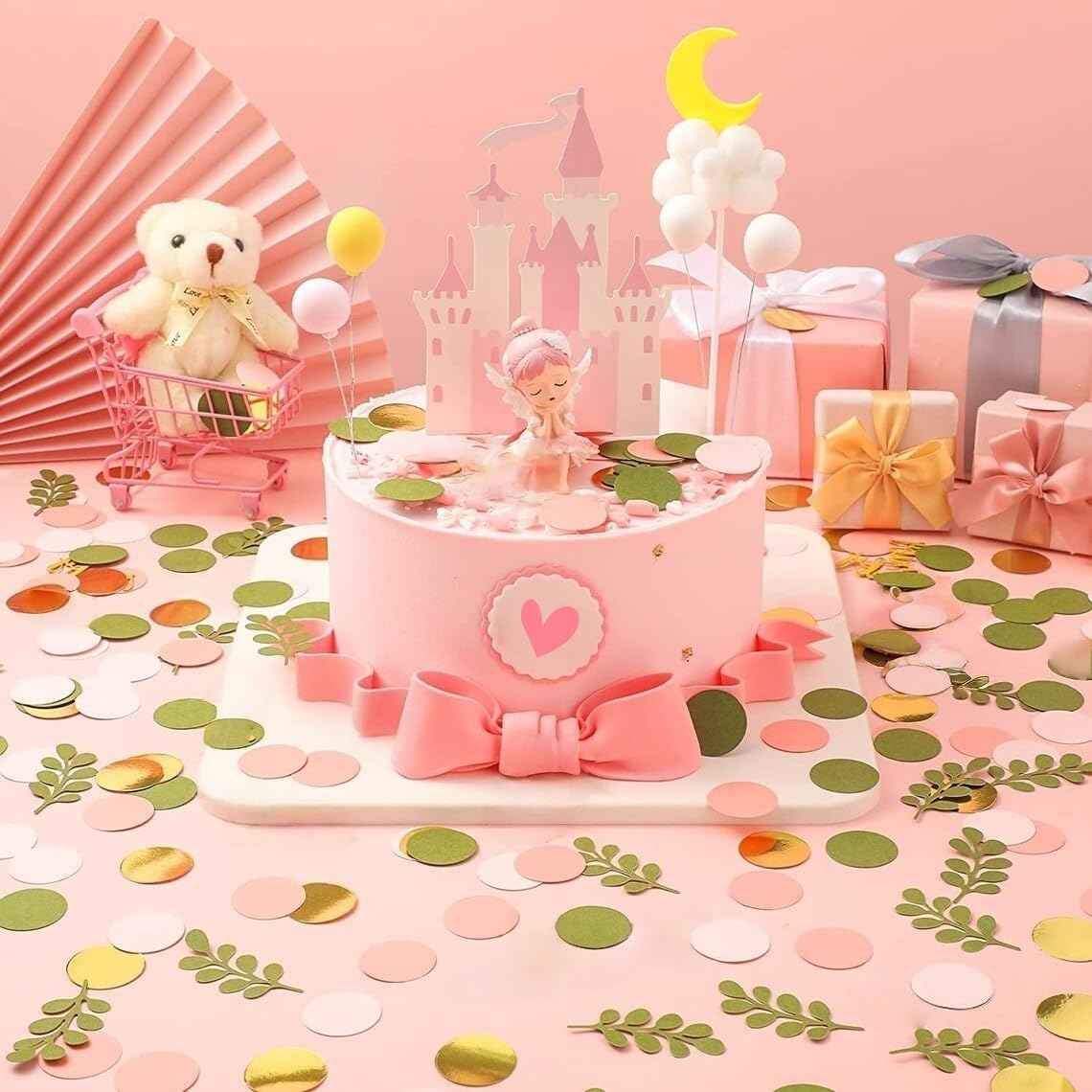 100 Pcs Pink Golden Sage Olive Green Party Table Confetti, Peach Blush Round Confetti, Table Decor for Wedding Bridal Shower Engagement Birthday Party Baby Shower