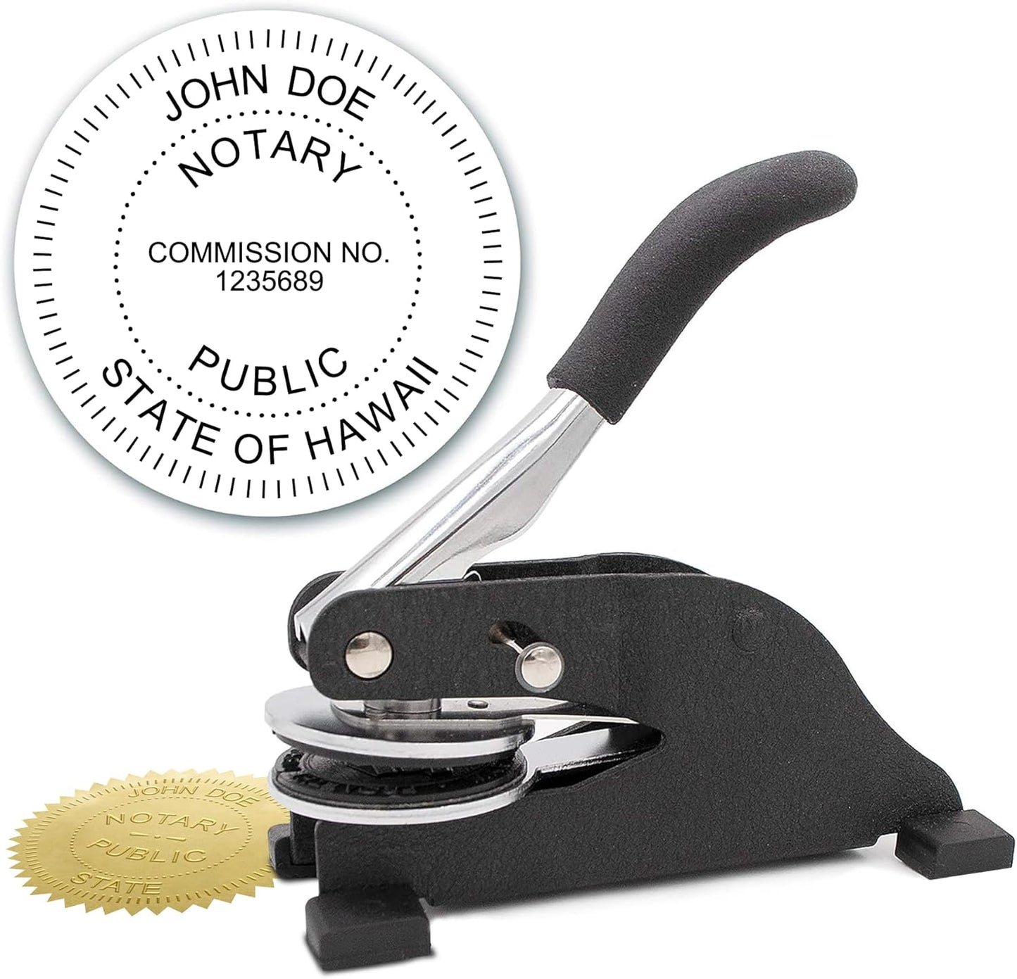 MaxMark Notary Seal Round Desk Embosser for Hawaii State - Includes Gold Burst Seal Labels (50 Count)