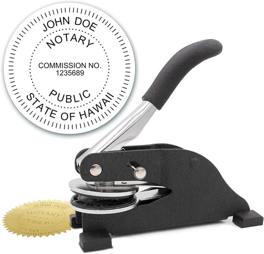MaxMark Notary Seal Round Desk Embosser for Hawaii State - Includes Gold Burst Seal Labels (50 Count)