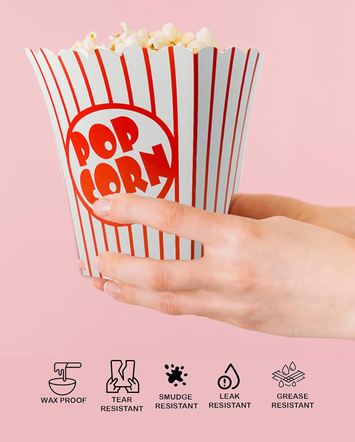 50 Pack Popcorn Boxes Movie Night Popcorn Bags for Party Red and White Popcorn Bags for Popcorn Vintage Snack Box Concession and Carnival Party Supplies, Individual Popcorn Bucket Containers (50)