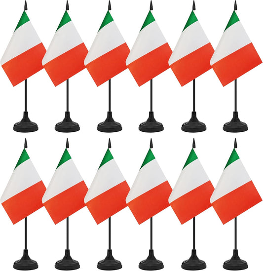 12 Pack Italy Desk Flag Set, Italian Table Office Flag, Small Miniature Desktop Flag With Black Pole and Black Base, Classroom, Offices Meeting Desk Decoration (Italy)