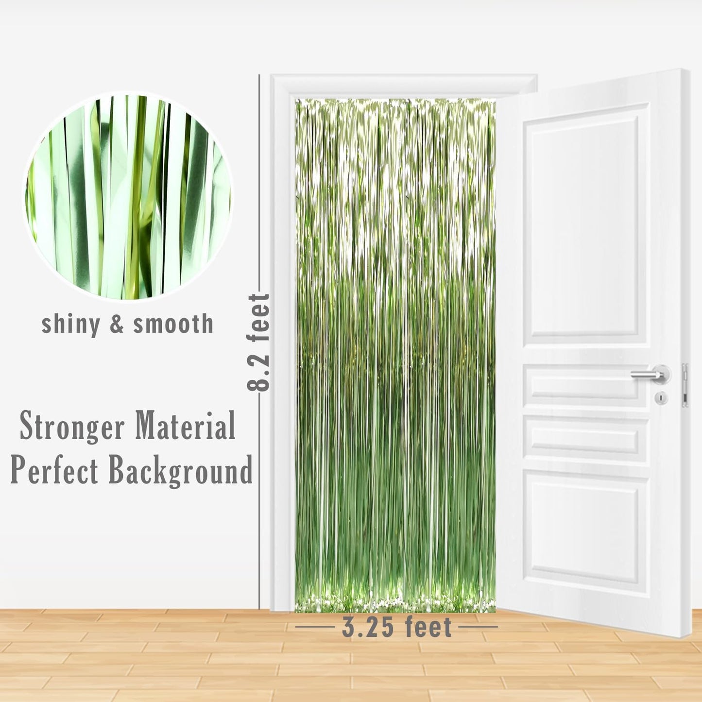 GOER 3.2 ft x 8.2 ft Metallic Tinsel Foil Fringe Curtains Party Photo Backdrop Party Streamers for Birthday,Graduation,New Year Eve Decorations Wedding Decor (4 Pcs,Sage Green)