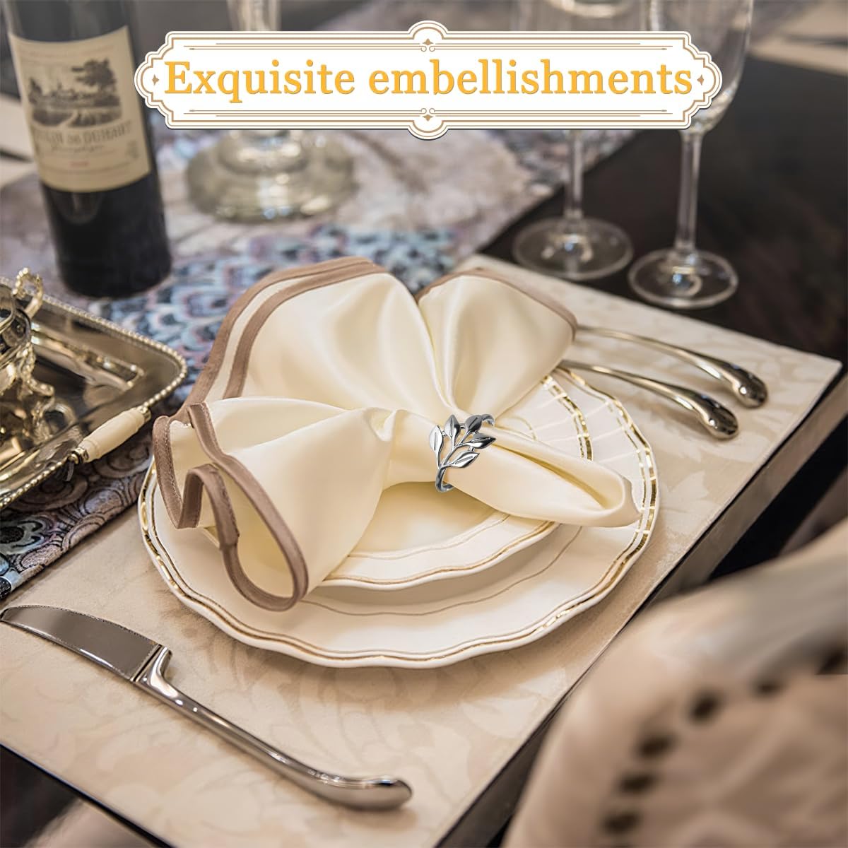 40 Pcs Leaf Napkin Rings Set, Silver Metal Napkins Rings Holders Bulk for Cloth Napkins Table Adornment for Wedding, Birthday, Thanksgiving, Christmas, Banquet, Dinning Table Decorations