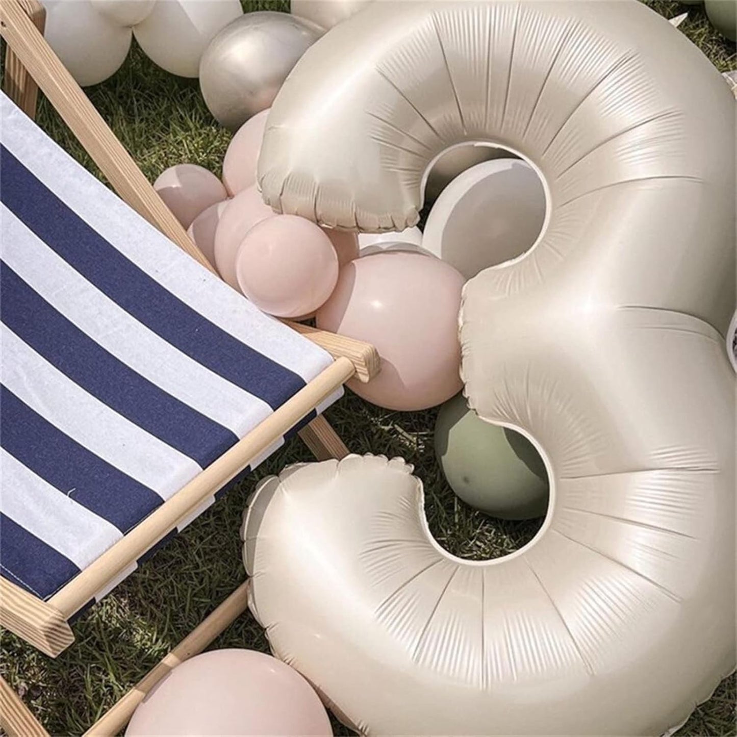 40 Inch Beige Large Numbers Balloons 3, Self Inflating Ivory White Digit 3 Helium Balloons for 3rd Girls, Cream Foil Mylar Number Balloons 0-9 for Women Birthday Party Anniversary Supplies Decorations