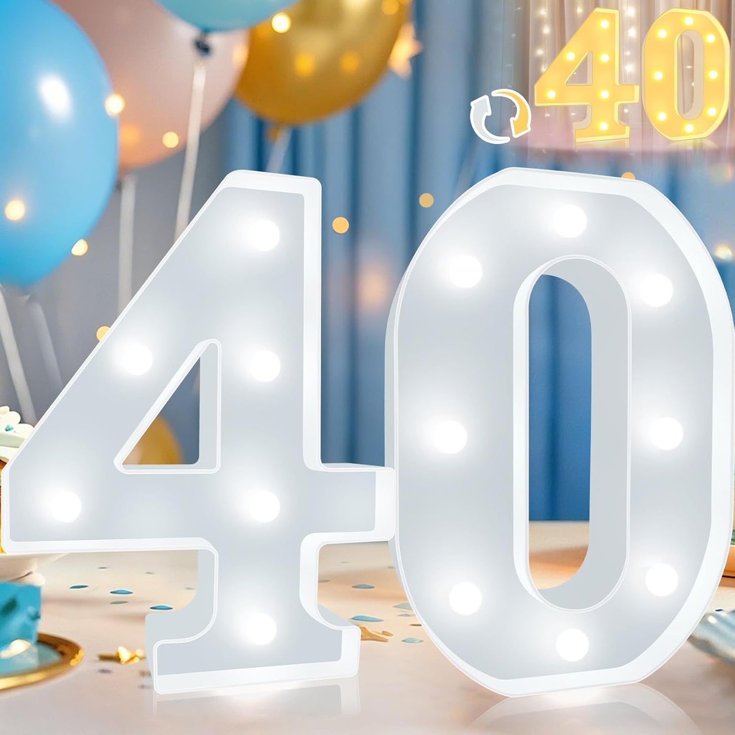 Pooqla 40th Birthday Decoration for Woman Man, Decorative LED Light Up Numbers, Marquee Numbers 40 Sign for Party Backdrop 40th Wedding Anniversary Decor, Warm White and Cool White Number 40