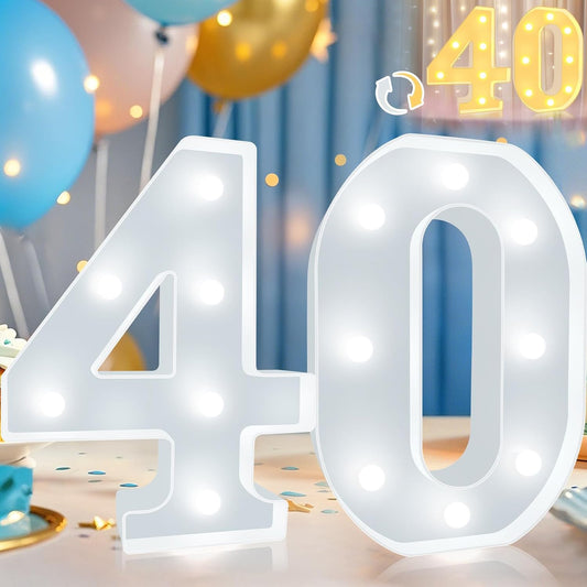 Pooqla 40th Birthday Decoration for Woman Man, Decorative LED Light Up Numbers, Marquee Numbers 40 Sign for Party Backdrop 40th Wedding Anniversary Decor, Warm White and Cool White Number 40