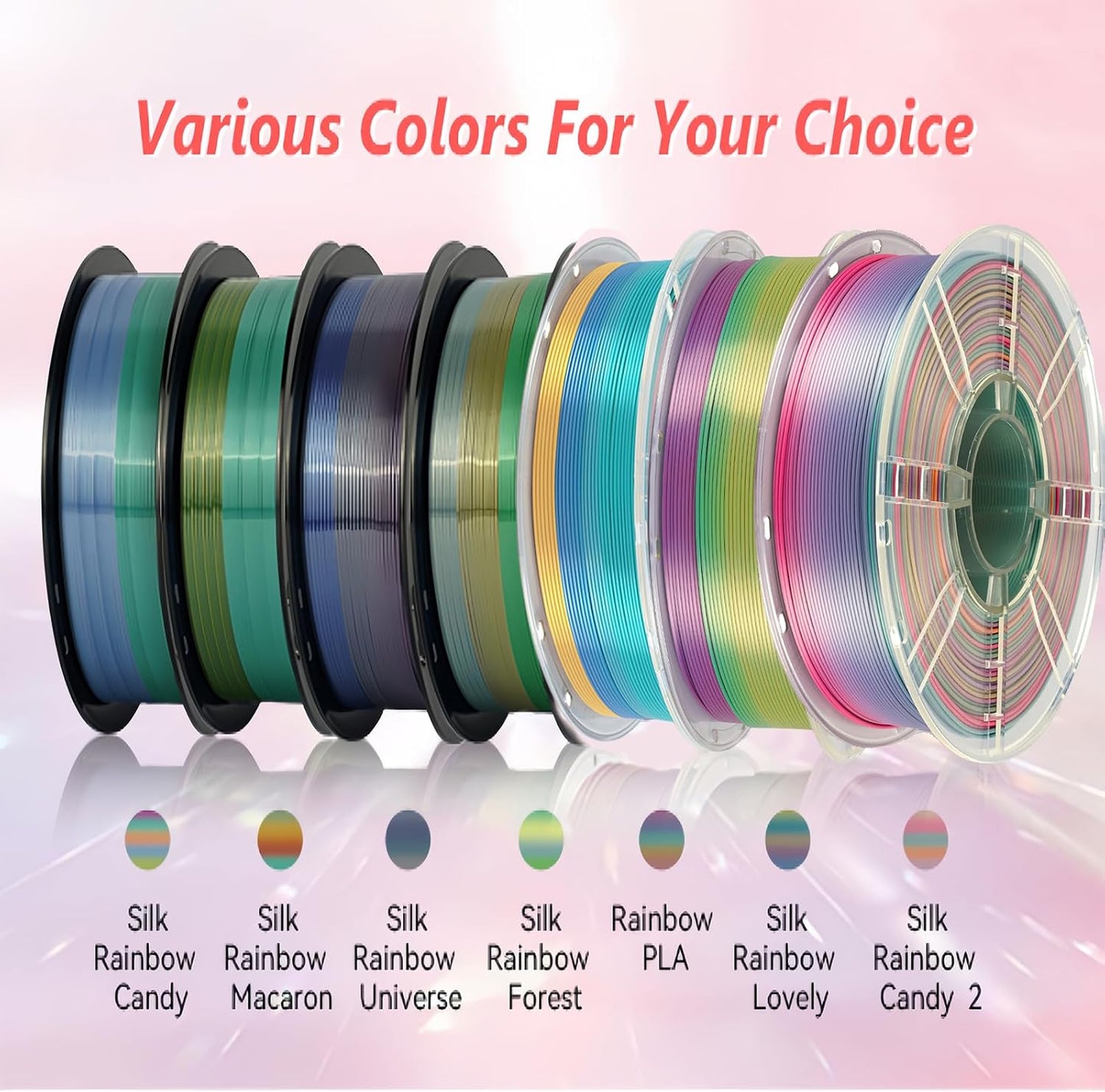 Kingroon Silk PLA Filament 1.75mm Rainbow Filament 3D Printer Filament Color Changing Filament 1kg Dimensional Accuracy ±0.03mm,Fit Most 3D Printers(7 Colors)