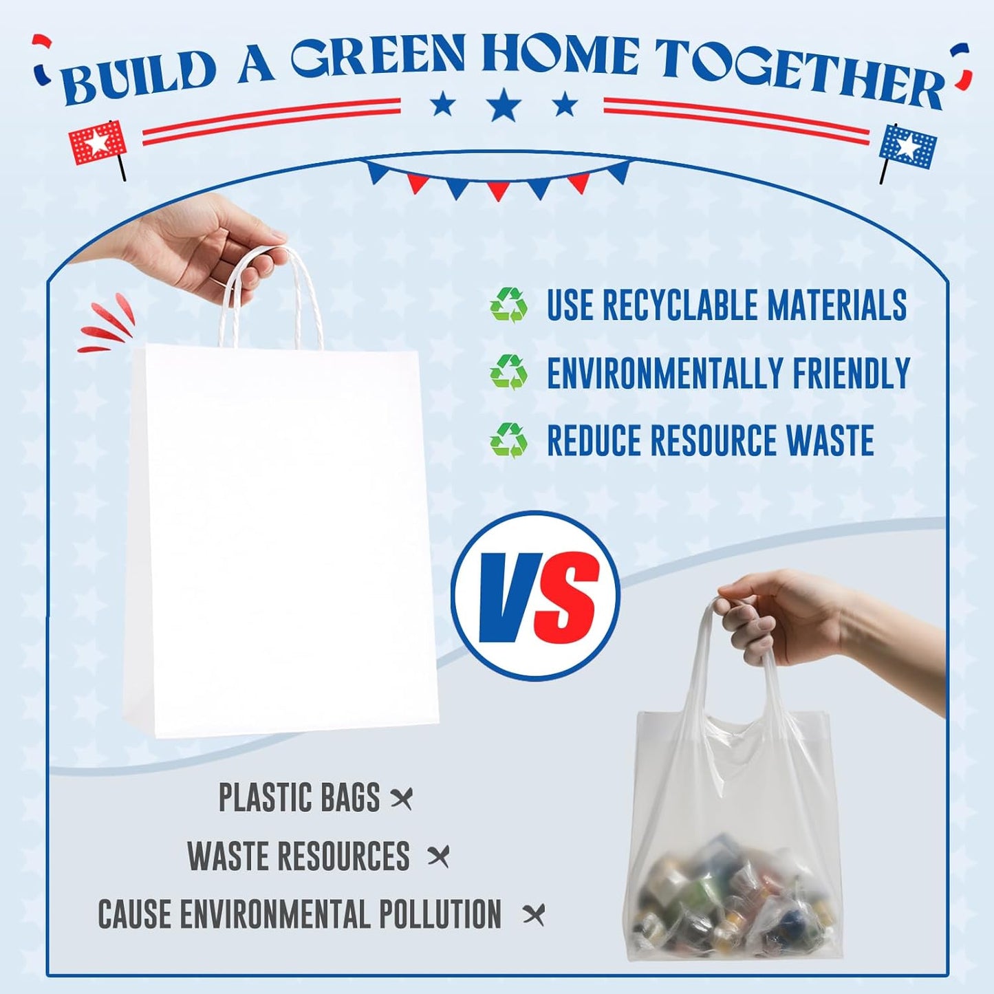 MESHA White Paper Bags whit Handles 10x5x13 Inch 50 Pack, Large Kraft Paper Gift Bags with Handles Bulk for Small Business, Shopping, Party