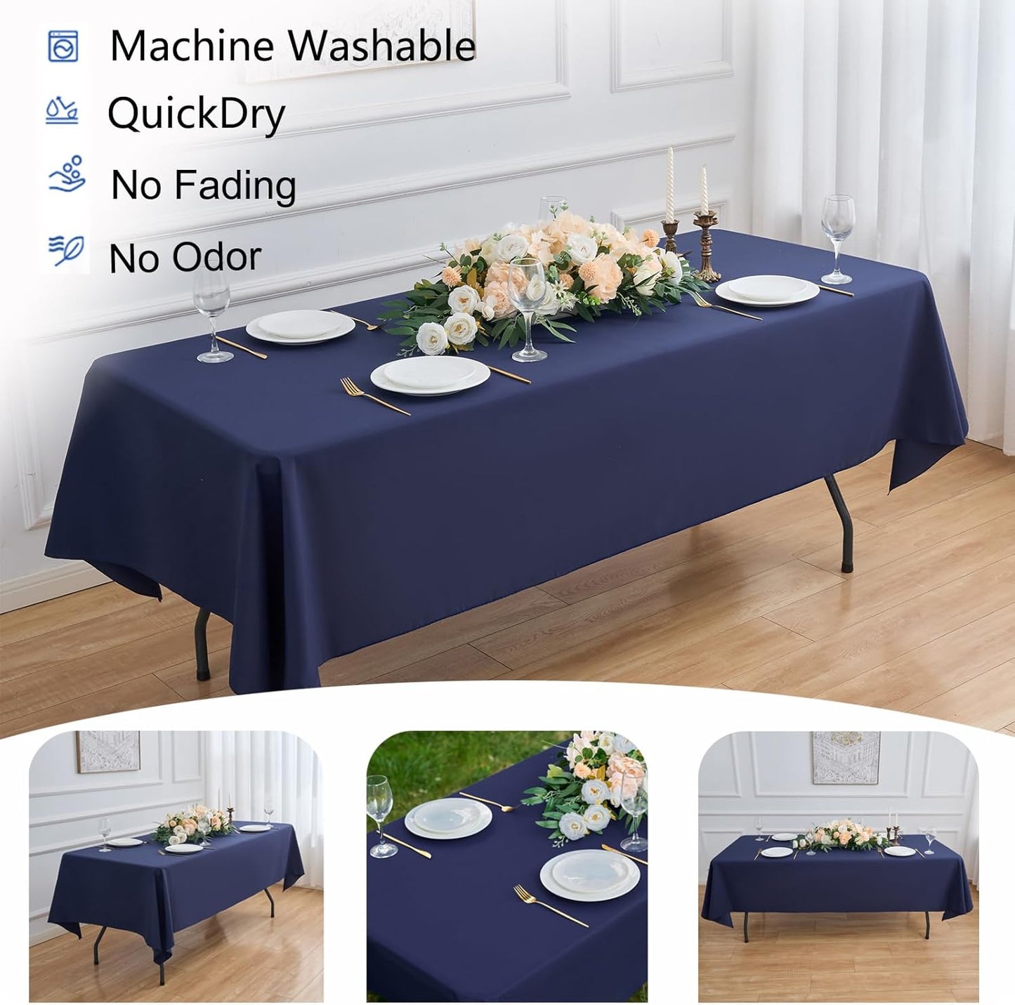 Navy Blue 6 Pack Polyester Table Cloth 60 x 84 Inch, Rectangle Tablecloths for 6 Foot Tables Washable Table Cloth for Party Wedding