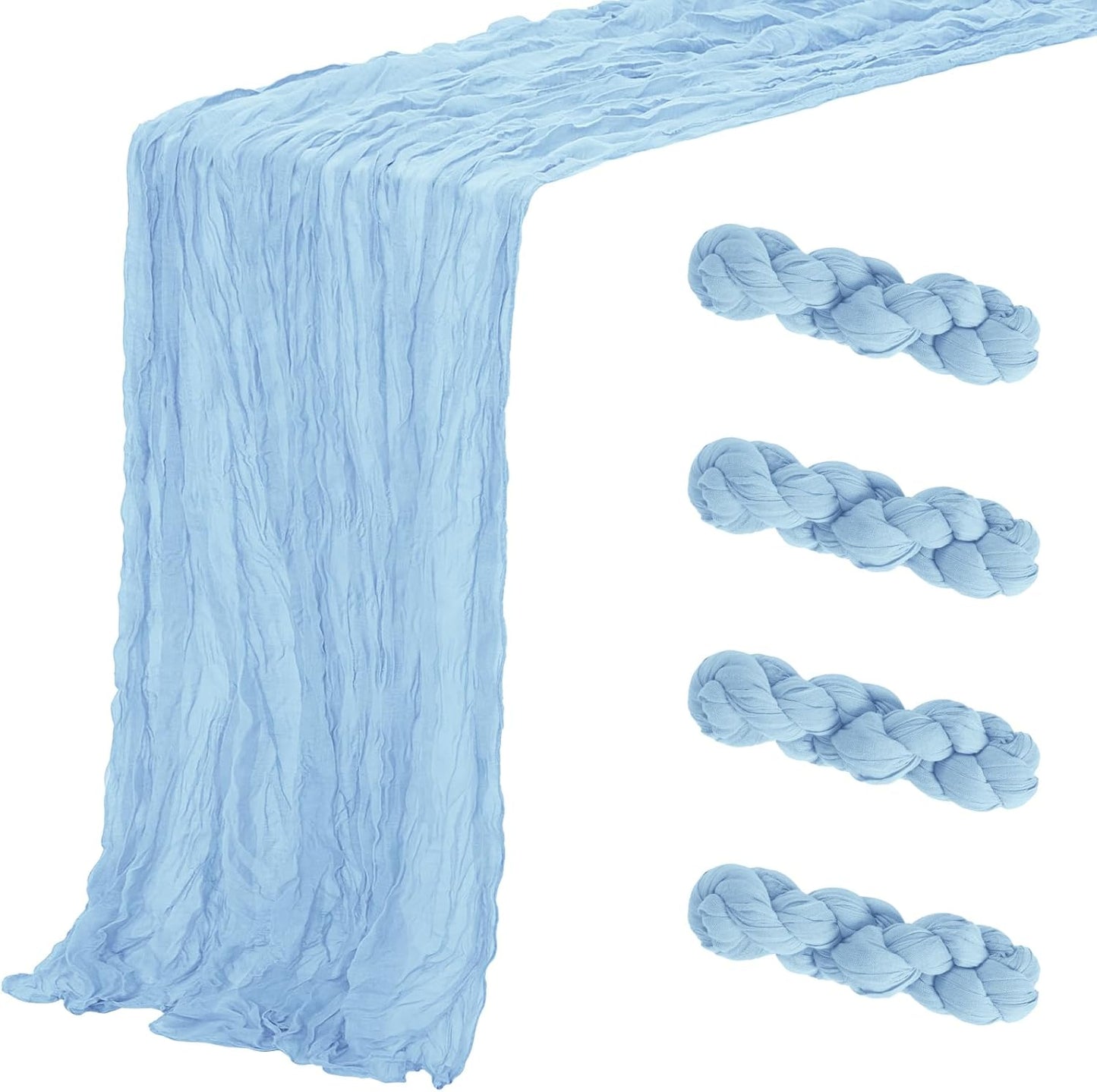 Aktor 4 Pack Light Blue Table Runner Boho Cheesecloth Table Runner Semi Sheer Gauze Fabric Runners for Wedding Birthday Baby Shower Party Boho Table Decoration（Light Blue）