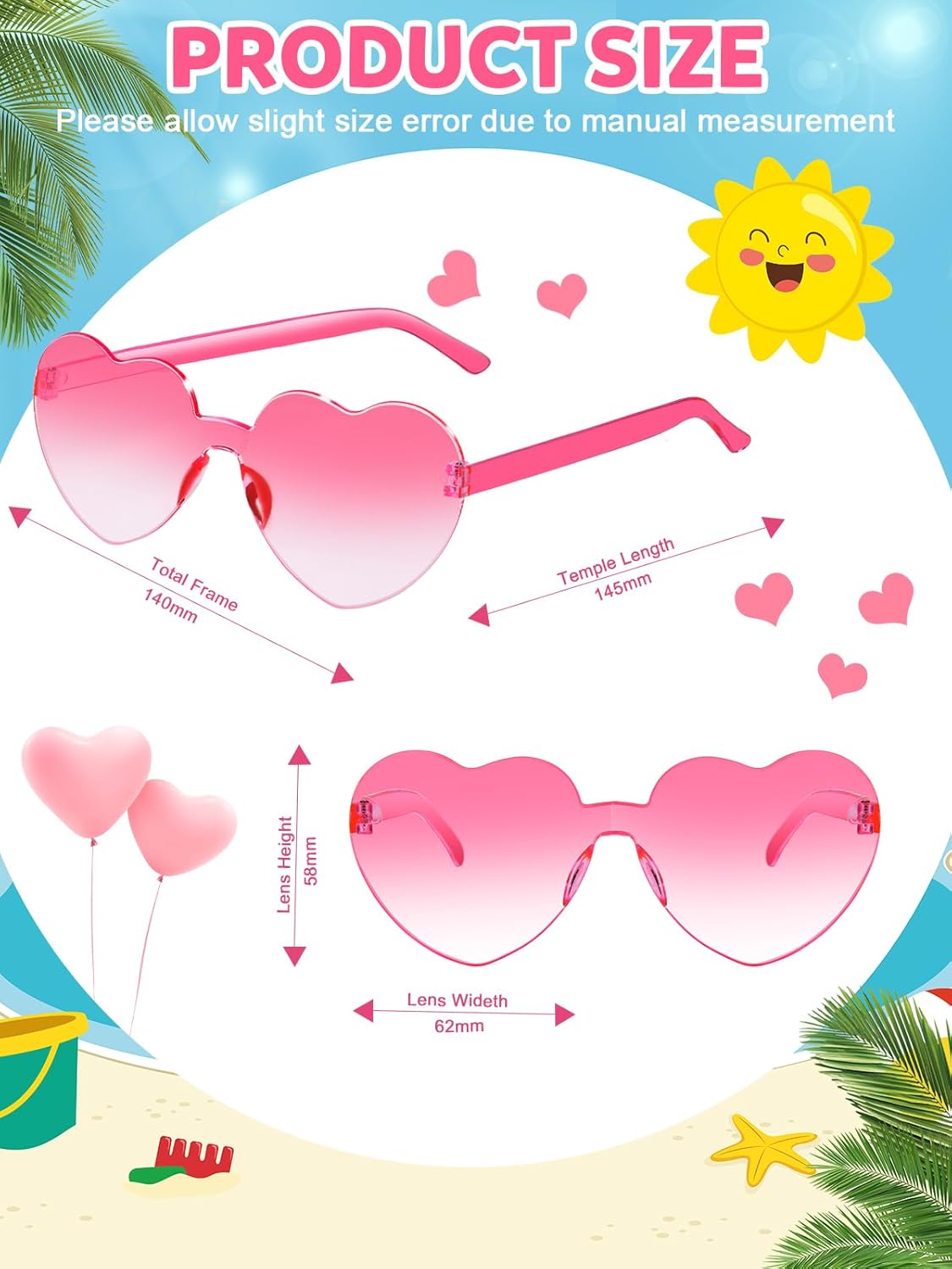 12 Pairs Heart Shaped Sunglasses for Women Colorful Glasses Fun Trendy Transparent Heart Sunglasses Party Favor (Gradient Pink)