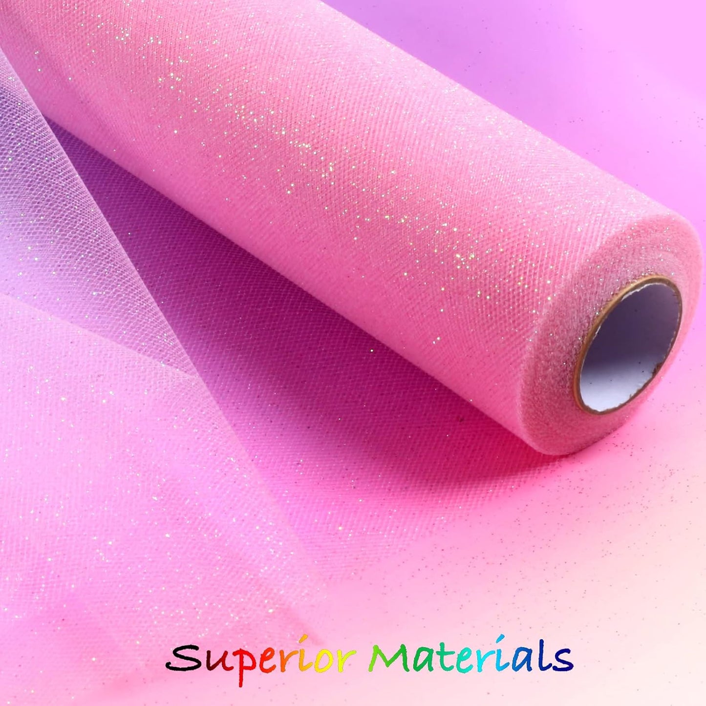 ICOSHOW Sparkling Tulle Rolls, 15” by 30 Yards (90FT) Glitter Tulle Spool Ribbon Fabric for Wedding Birthday Bridal Shower Tutu Skirt Party Gift Wrapping (Pink)