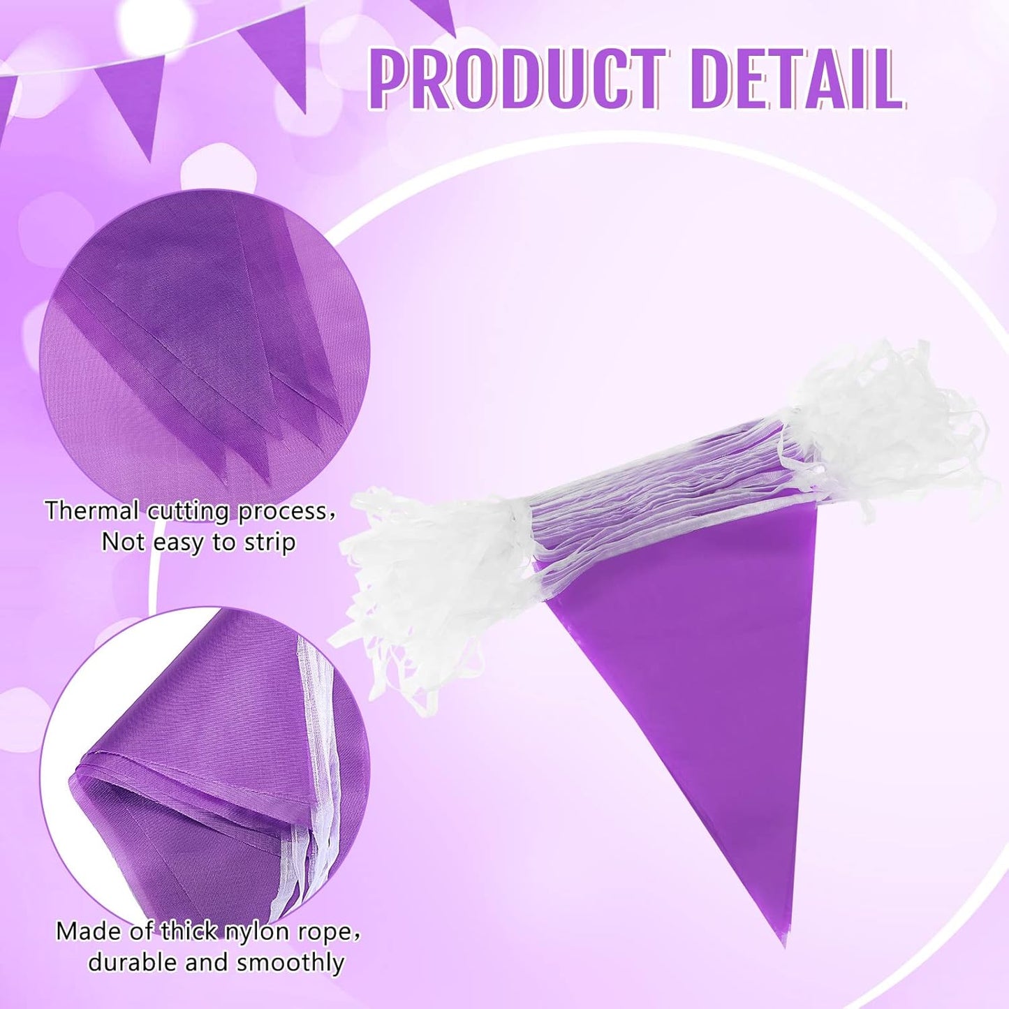 Tatuo 200 Feet Solid Pennant Banners Flags String Triangle Hanging DIY Bunting Flags Party Decorations for Grand Opening Party Banners for Kids Birthday, Shops (Purple)