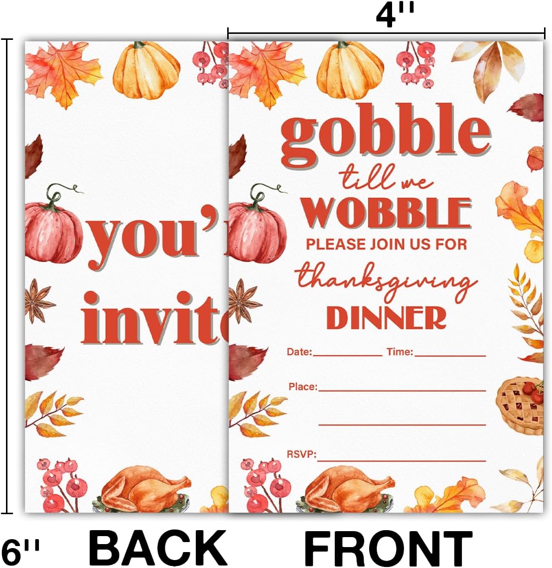 Thanksgiving Party Invitations Fall Pumpkins Turkey Friendsgiving Thanksgiving Dinner Party Fill in Invites Cards With Envelopes (20 Count), Double Sided Design