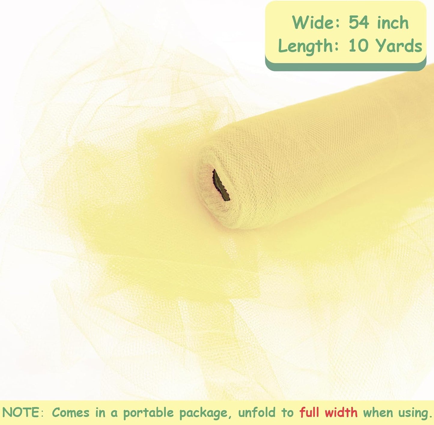 Tulle Fabric Rolls, 54 Inch by 10 Yards (30 ft) Tulle Ribbon for Wedding Party Decoration Sheer Fabric Spool Bolt, Ceiling Decor, Tutu Skirt, Christmas Gift Wrapping, Soft & Drape (Baby Maize)