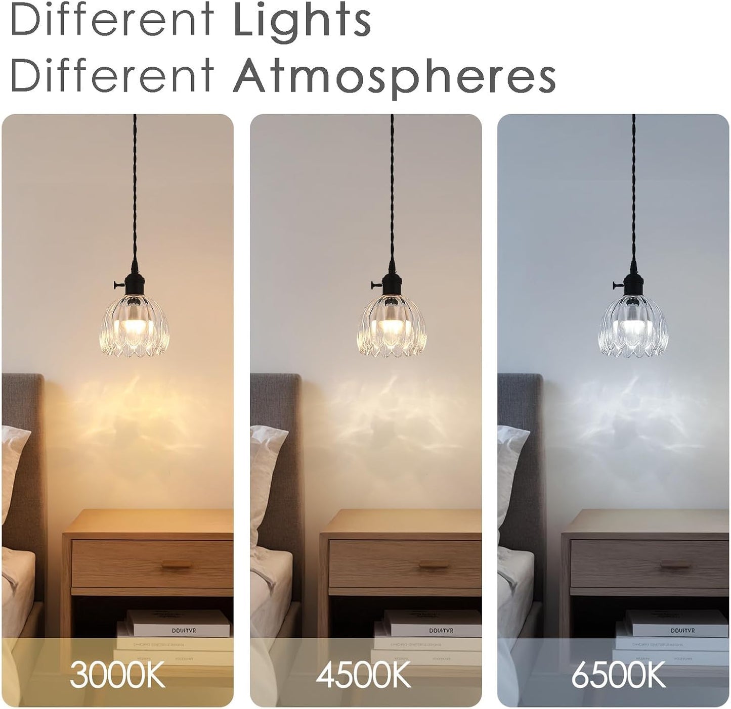 Vintage Black Rechargeable Pendant Light with 70 Inch Cord and Exquisite Tulip Clear Glass Shade for Kitchen Island, Living Room & Dining Room, Ideal Hanging Light for Multiple Spaces