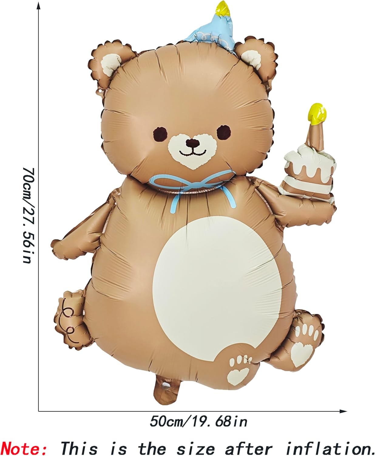 2PCS Matte Bear Animal Balloon With Hat Big Brown Bear Holding Birthday Candle Cake Bear Foil Balloon For Kids Jungle Safari Zoo Farm Birthday Theme Party Baby Shower Decoration