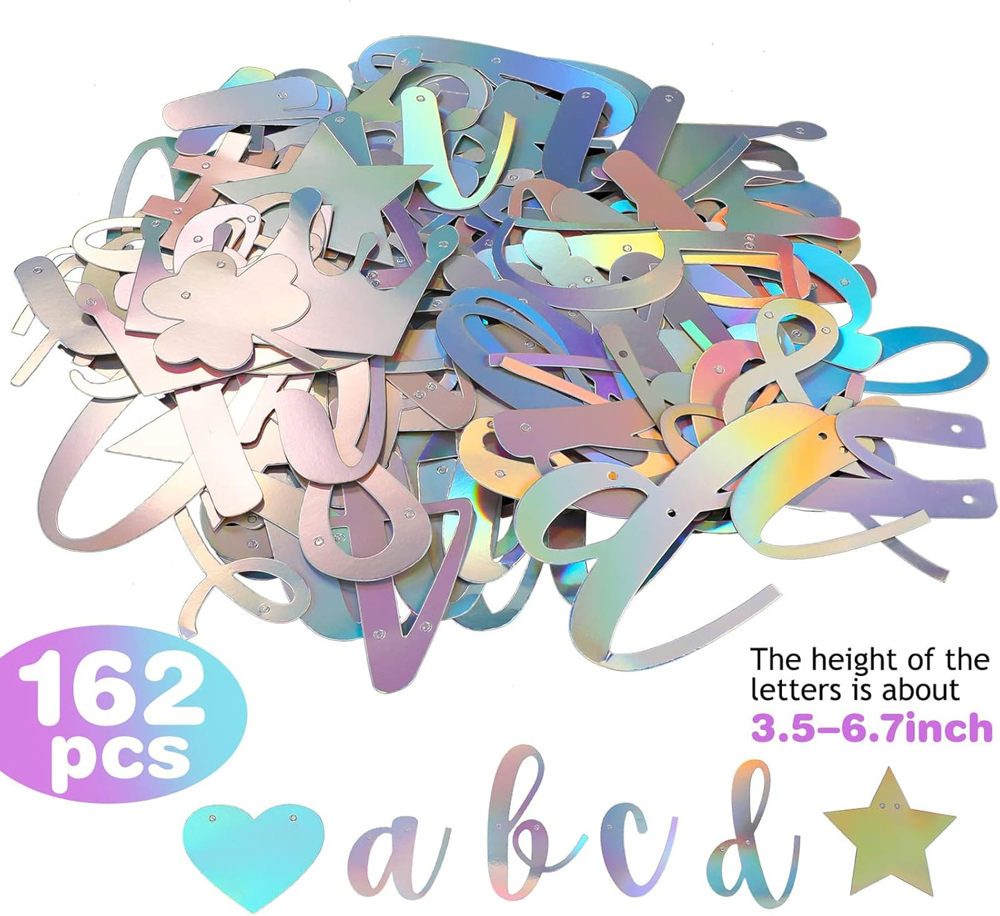 TaoBary 167 Pcs DIY Banner Kit Happy Birthday Glitter Banner Customizable Glitter Make Your Own Kit 162 Letters Symbols and Numbers 3 Rope for Birthday Halloween Wedding Christmas(Holographic)