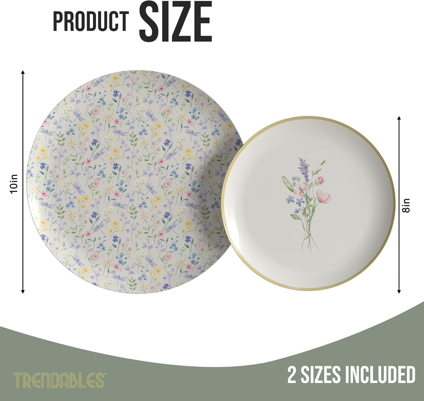 Trendables Heavy Duty Paper Plates Set For 32 Guests - 32 Each Of 8-inch And 10-inch Disposable Plates For Party - Fancy 64 Piece Dinnerware Set For All Occasions | Floral Design, Charm