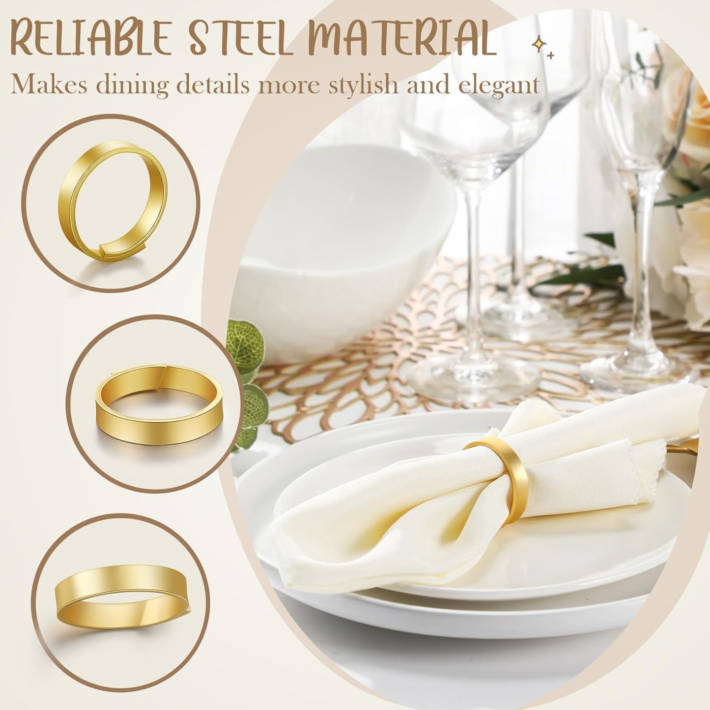Lallisa Gold Napkin Rings Metal Napkin Ring Holders for Cloth Table Decorations for Wedding Anniversary Birthday Dinners Party of Table Setting(24 Pcs,Simple)