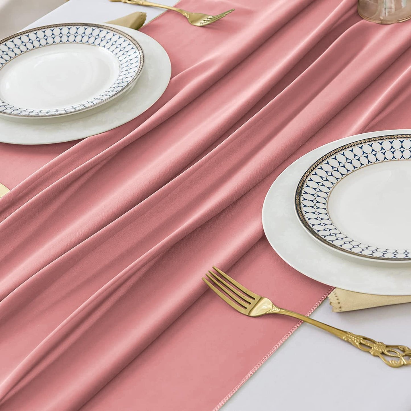 2 Pack 10 Ft Chiffon Table Runner Blush Pink Gauze Long Table Runners 27x120 Inches Sheer Tulle Table Runner for Rustic Wedding Reception Bridal Shower Decorations Birthday Party