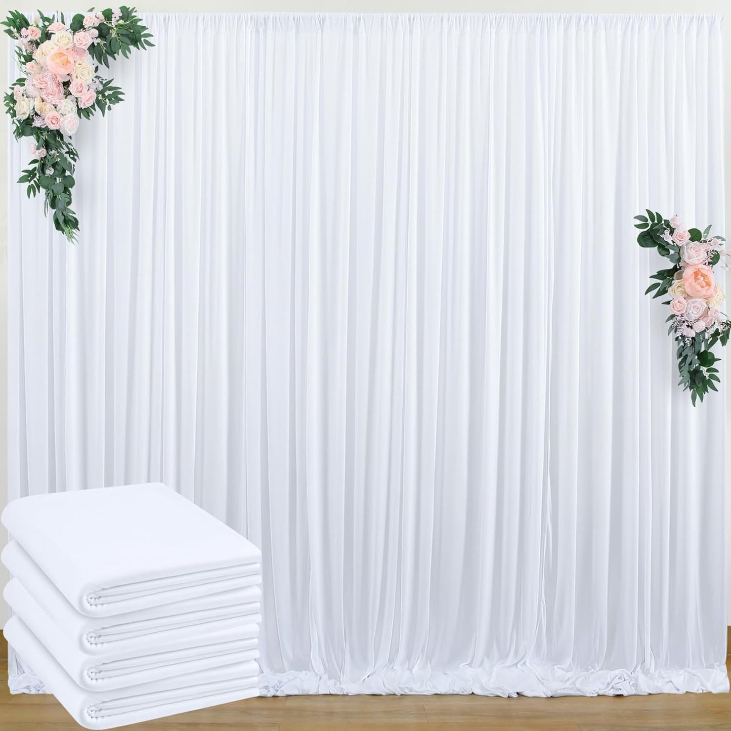 20 ft x 10 ft Wrinkle Free White Backdrop Curtain for Wedding Parties, Polyester Photo Backdrop Drapes for Baby Shower Birthday Party Backdrop Stand, Bulk Thick Background Curtains 5x10FT 4 Panels