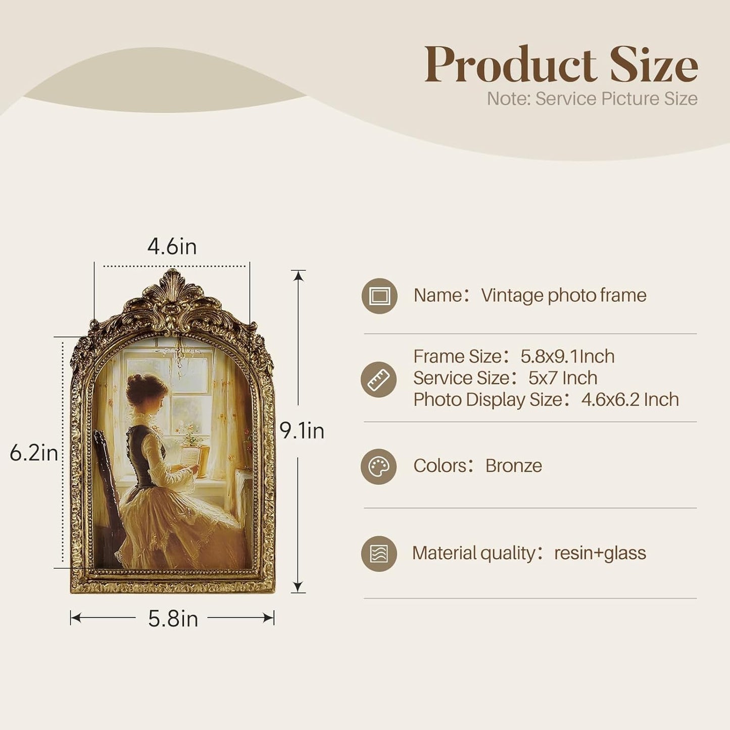 Cuspin 5x7 Gold Picture Frame, Vintage Gold Ornate Resin Photo Frame with Glass Front for Tabletop and Wall Mounting, Antique Picture Frames Photo Gallery for Home Office Decor
