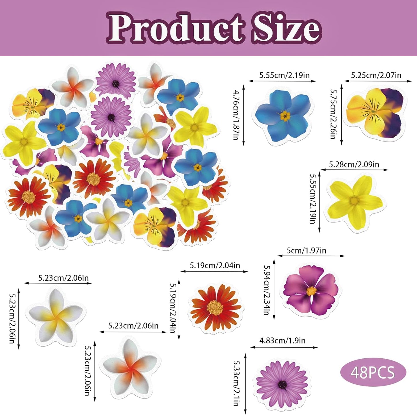 48 Edible Flowers Cupcake Toppers Edible Hawaii Flowers Cupcake Decor Wafer Paper Tropical Luau Flowers Cupcake Picks for Flowers Theme Wedding Birthday Party Decor Supplies