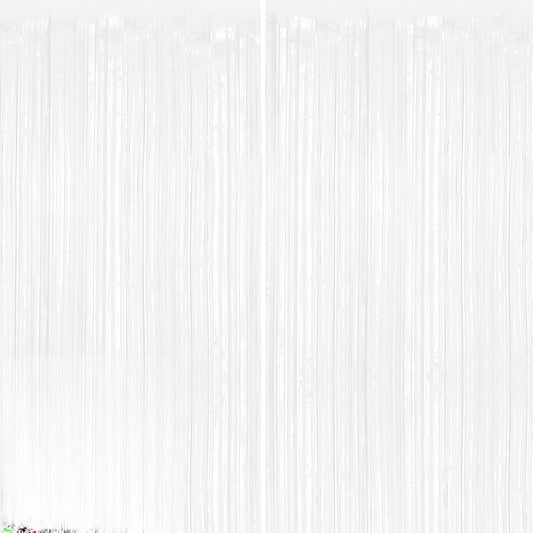 2Pack White Metallic Tinsel Foil Fringe Curtains, White Streamer Backdrop Curtains for Birthday Party Decorations, Fringe Backdrop for Wedding Foil Curtain Backdrop for Bachelorette Party Disco Party