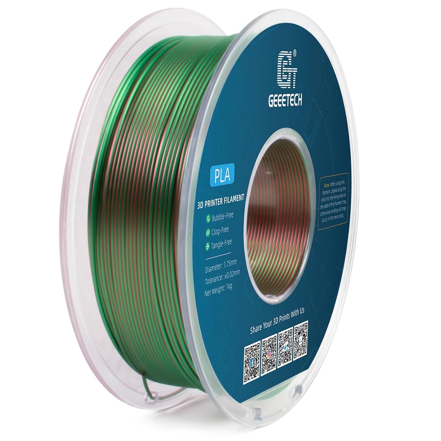 Geeetech Silk PLA Filament 1.75mm Silk Dual Color Filament, Coextrusion Dichromatic Metal-Like Shiny Consumable 1kg (2.2lbs) 1 Spool, Dimensional Accuracy +/- 0.02 mm, Green Red