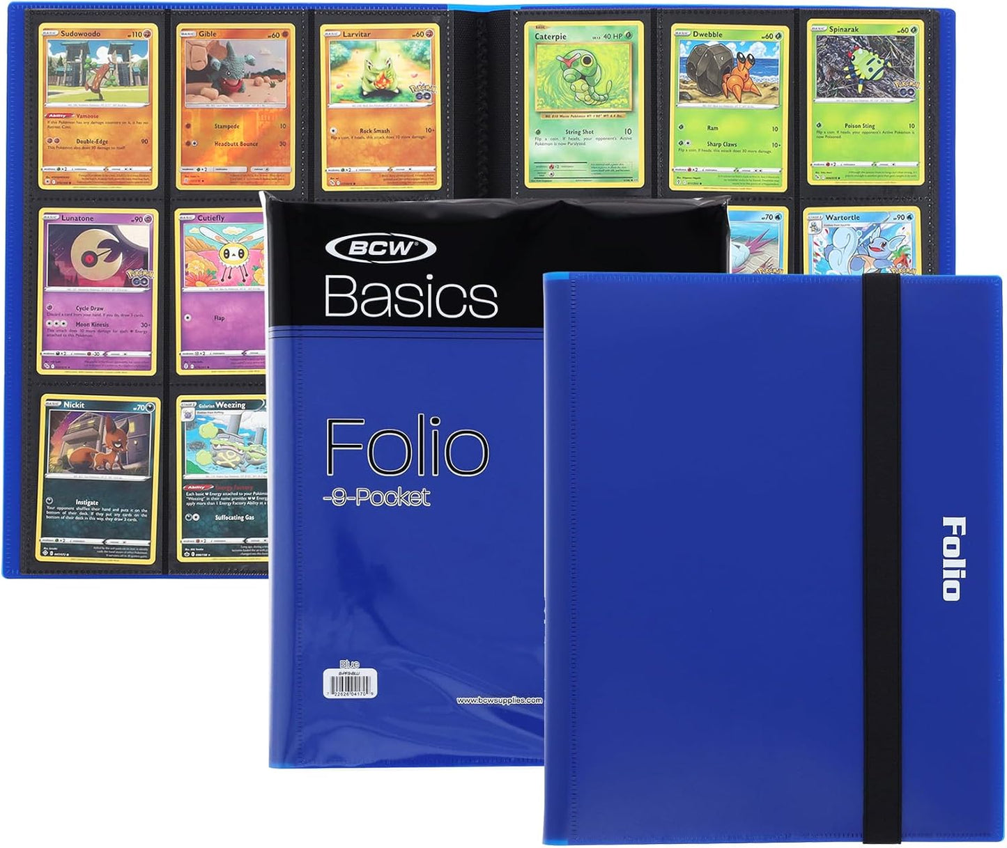 BCW Basics Folio 9-Pocket Card Album - Blue | Archival Safe, Side-Loading Binder | Premium Storage Solution for Trading Cards, Sports Cards, and More | 360-Card Capacity