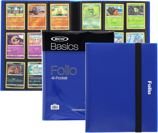 BCW Basics Folio 9-Pocket Card Album - Blue | Archival Safe, Side-Loading Binder | Premium Storage Solution for Trading Cards, Sports Cards, and More | 360-Card Capacity