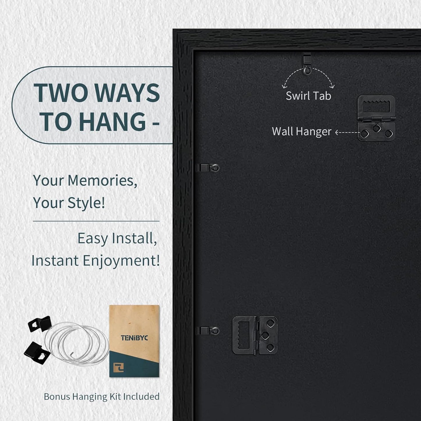 13x19 Picture Frame 3 pk, Textured Black Solid Wood Poster Frame, HD Tempered Glass, Wall Gallery Frame