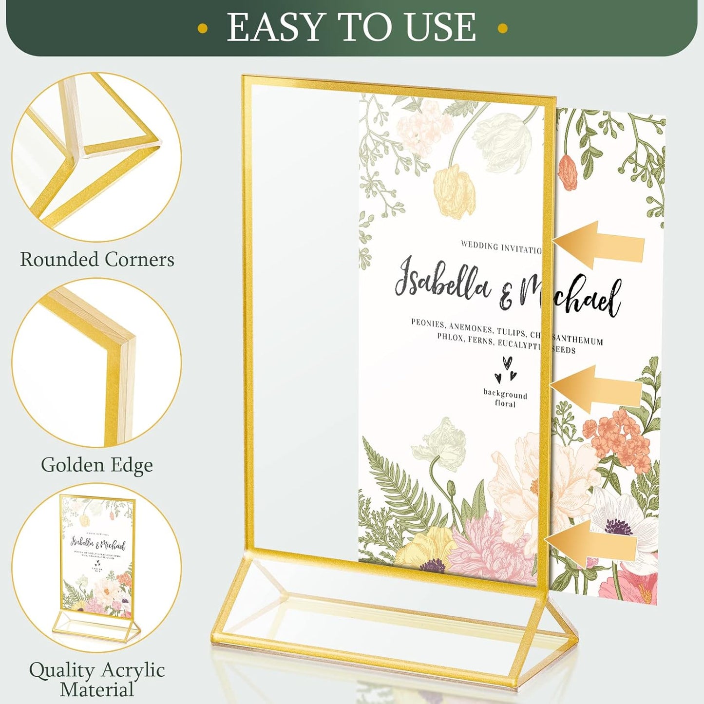 24 Pack Gold Picture Frames 4 x 6 Inch Clear Acrylic Sign Holders Double Sided Display Frames Bulk with Stand 2 mm Gold Border for Table Numbers Wedding Party (Vertical)